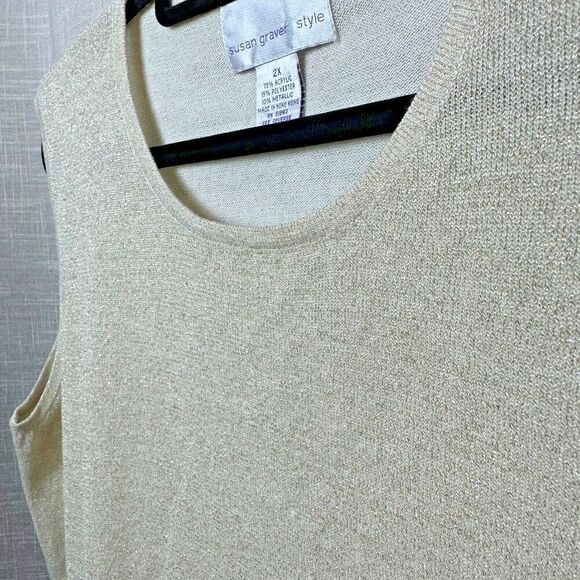 2/$30 Susan Graver Sleeveless Sweater Top Womens 2X Gold Metallic Neutral Office - Picture 8 of 9